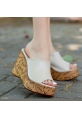 LQZ Shoes Silya Bej Cilt Dolgu Topuk Terlik