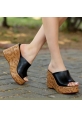 LQZ Shoes Silya Siyah Cilt Dolgu Topuk Terlik