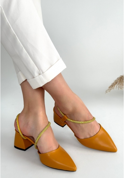 LQZ Shoes Sista Hardal Cilt Topuklu Ayakkabı