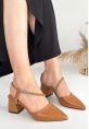 LQZ Shoes Sista Taba Cilt Topuklu Ayakkabı