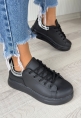 LQZ Shoes Sofio Siyah Cilt Bağcıklı Spor Ayakkabı
