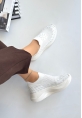 LQZ Shoes Soord Beyaz Triko Boncuk İşlemeli Spor Ayakkabı