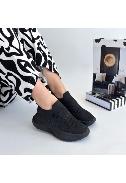 LQZ Shoes Soord Siyah Triko Boncuk İşlemeli Spor Ayakkabı