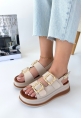 LQZ Shoes Stan Bej Cilt Sandalet