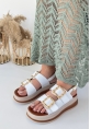 LQZ Shoes Stan Beyaz Cilt Sandalet