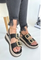 LQZ Shoes Stan Siyah Cilt Sandalet