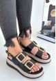 LQZ Shoes Stan Siyah Cilt Sandalet