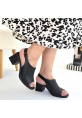 LQZ Shoes Tandi Siyah Cilt Topuklu Sandalet