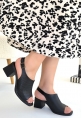 LQZ Shoes Tandi Siyah Cilt Topuklu Sandalet