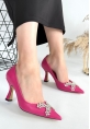 LQZ Shoes Teoni Fuşya Cilt Topuklu Ayakkabı