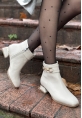 LQZ Shoes Terci Bej Cilt Topuklu Bot