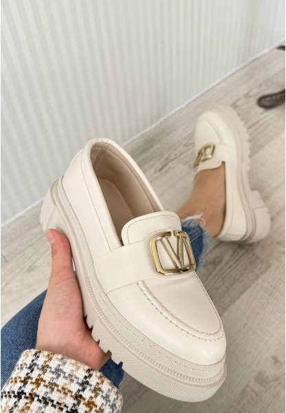 LQZ Shoes Tinea Bej Cilt Oxford Ayakkabı