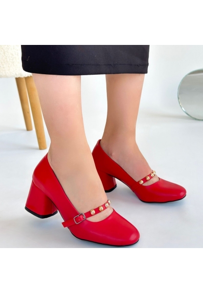 LQZ Shoes Tino Kırmızı Cilt Topuklu Ayakkabı