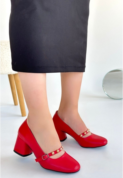 LQZ Shoes Tino Kırmızı Cilt Topuklu Ayakkabı