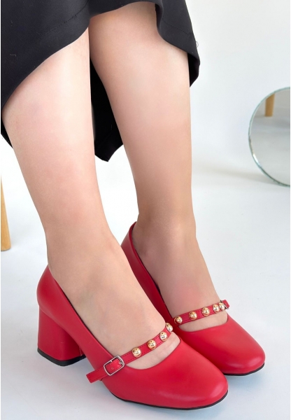 LQZ Shoes Tino Kırmızı Cilt Topuklu Ayakkabı