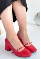 LQZ Shoes Tino Kırmızı Cilt Topuklu Ayakkabı