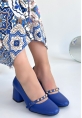 LQZ Shoes Tino Mavi Cilt Topuklu Ayakkabı