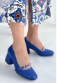 LQZ Shoes Tino Mavi Cilt Topuklu Ayakkabı