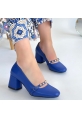 LQZ Shoes Tino Mavi Cilt Topuklu Ayakkabı
