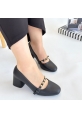 LQZ Shoes Tino Siyah Cilt Topuklu Ayakkabı