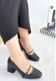 LQZ Shoes Tino Siyah Cilt Topuklu Ayakkabı