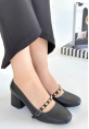LQZ Shoes Tino Siyah Cilt Topuklu Ayakkabı