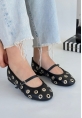 LQZ Shoes Tinta Siyah Cilt Babet Ayakkabı