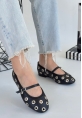 LQZ Shoes Tinta Siyah Cilt Babet Ayakkabı