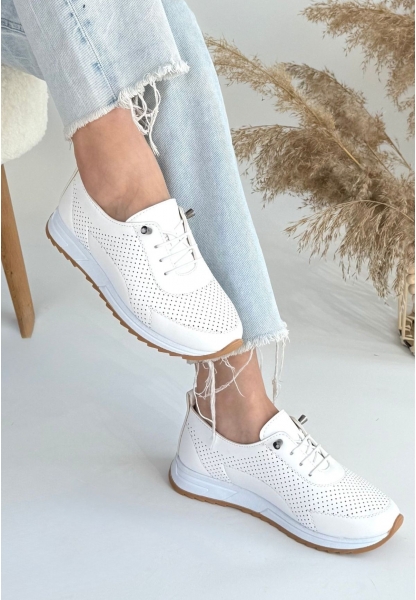 LQZ Shoes Tone Beyaz Cilt Bağcıklı Spor Ayakkabı