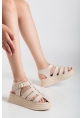 LQZ Shoes Toten Bej Cilt Kemerli Sandalet