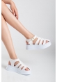 LQZ Shoes Toten Beyaz Cilt Kemerli Sandalet