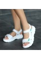 LQZ Shoes Trita Beyaz Cilt Cırt Cırtlı Sandalet