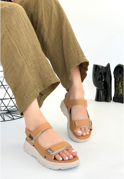 LQZ Shoes Trita Nude Cilt Cırt Cırtlı Sandalet
