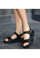 LQZ Shoes Trita Siyah Cilt Cırt Cırtlı Sandalet