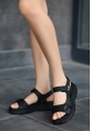 LQZ Shoes Trita Siyah Cilt Cırt Cırtlı Sandalet