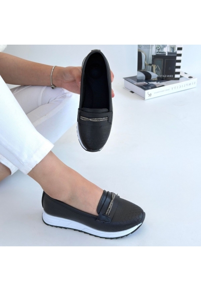 LQZ Shoes Troy Siyah Cilt Babet Ayakkabı
