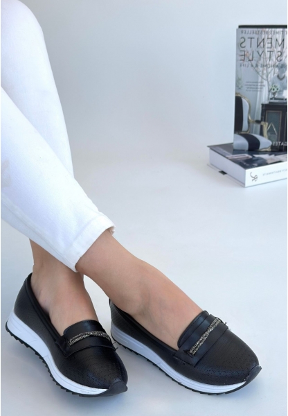 LQZ Shoes Troy Siyah Cilt Babet Ayakkabı