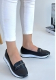 LQZ Shoes Troy Siyah Cilt Babet Ayakkabı