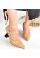LQZ Shoes Wande Bej Cilt Topuklu Ayakkabı