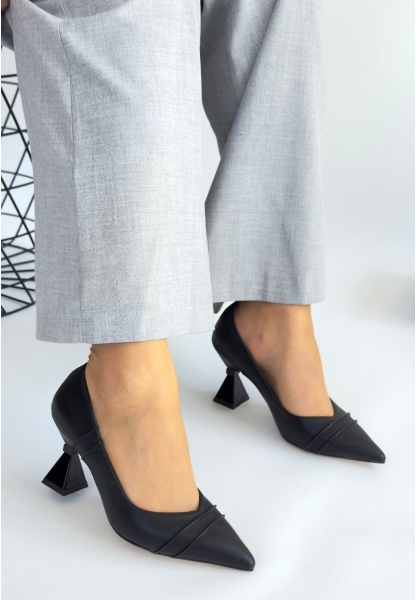 LQZ Shoes Wande Siyah Cilt Topuklu Ayakkabı