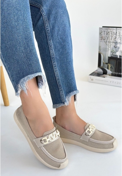 LQZ Shoes Wata Bej Triko Babet Ayakkabı