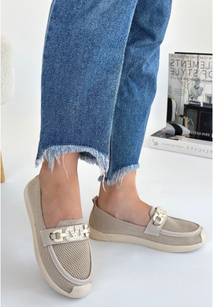 LQZ Shoes Wata Bej Triko Babet Ayakkabı
