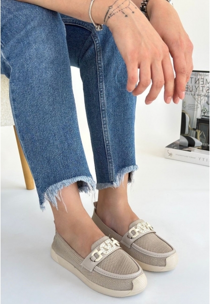 LQZ Shoes Wata Bej Triko Babet Ayakkabı
