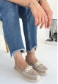 LQZ Shoes Wata Bej Triko Babet Ayakkabı