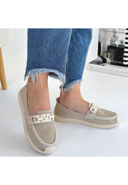 LQZ Shoes Wata Bej Triko Babet Ayakkabı
