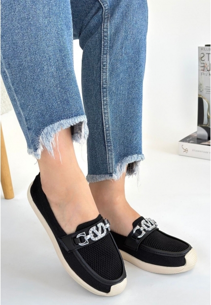 LQZ Shoes Wata Siyah Triko Babet Ayakkabı