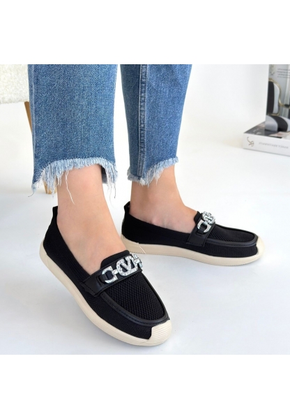 LQZ Shoes Wata Siyah Triko Babet Ayakkabı