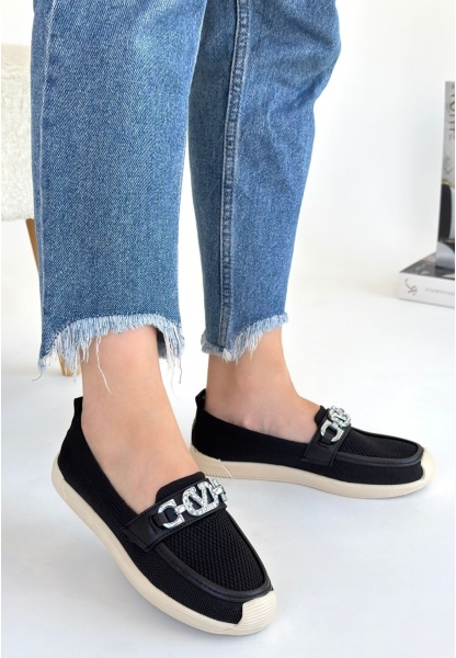 LQZ Shoes Wata Siyah Triko Babet Ayakkabı