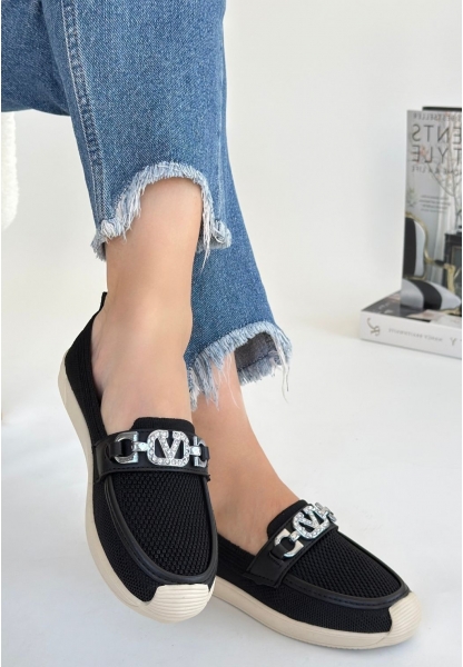 LQZ Shoes Wata Siyah Triko Babet Ayakkabı
