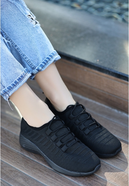 LQZ Shoes Wina Siyah Triko Spor Ayakkabı